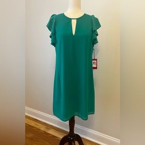 Vince Camuto Flutter Sleeve Sheath Dress. Size 6. Green.